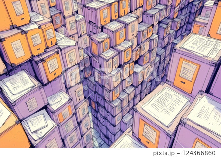 Illustration of a warehouse with a huge number of boxes Illustration of a warehouse with a huge number of boxes 124366860