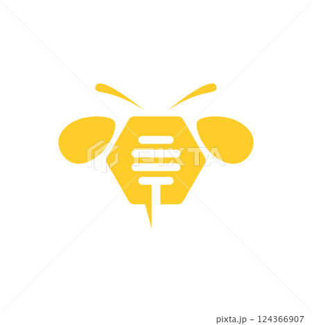 Yellow bee with a honeycomb Yellow bee with a honeycomb 124366907