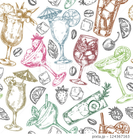 Seamless pattern of alcoholic cocktails, vector...のイラスト素材 [124367163 ...