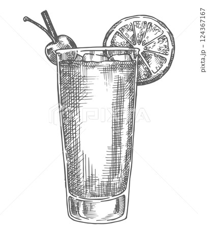 tequila sunrise cocktail, vector illustration in sketch style. tequila sunrise cocktail, vector illustration in sketch style. 124367167