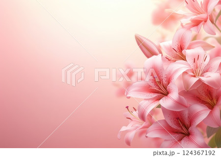 lilies on pink background, copy space for text 124367192