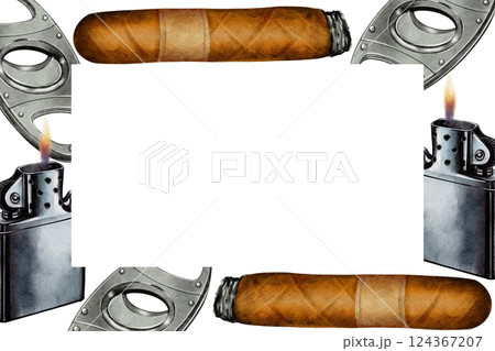 Frame with Cigars and Lighters 124367207