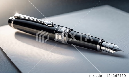 stylish pen lies on a clean white sheet of paper 124367350