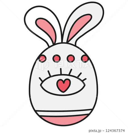 boho groovy easter Colorful Easter egg with bunny ears and playful design elements. in doodle color line style boho groovy easter Colorful Easter egg with bunny ears and playful design elements. in doodle color line style 124367374