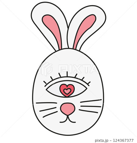 boho groovy easter Cute bunny illustration with heart details and oversized ears. in doodle color line style 124367377