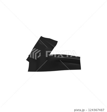 Black sticky tape stripes of band crosses corner, adhesive wrinkled pieces stickers, vector realistic glued duct tape 124367487