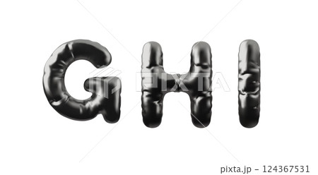 Letters G H I from black inflated balloon vector icons set, 3D English alphabet, volume chrome Latin uppercase font sign Letters G H I from black inflated balloon vector icons set, 3D English alphabet, volume chrome Latin uppercase font sign 124367531