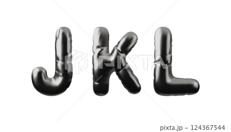 3D English alphabet uppercase letters J K L from black inflated balloon vector icon set, metallic Latin font type symbol 124367544