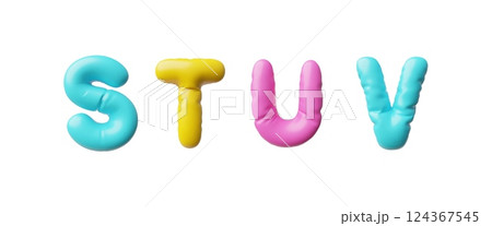 English alphabet uppercase letters S T U V from inflated balloon different colors 3D vector icon set, volume type symbol 124367545