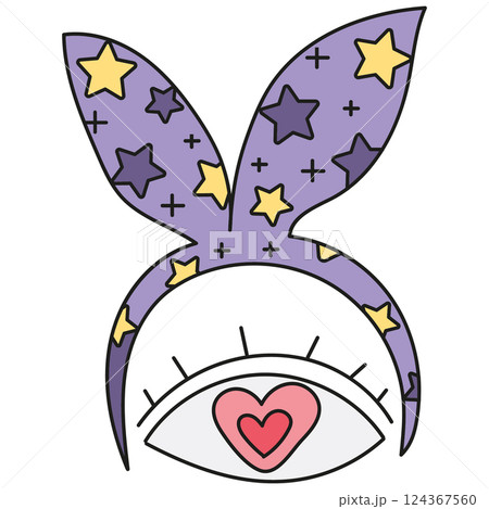 boho groovy easter Cute graphic of a whimsical eye and bunny ears with stars. in doodle color line style 124367560