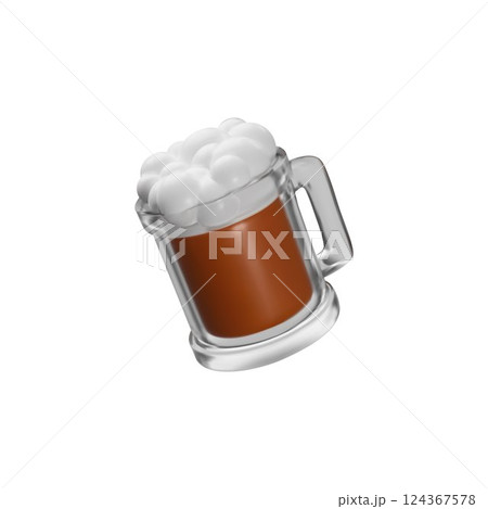 Vector 3d illustration of glass mug with handle, dark beer and foam. 124367578