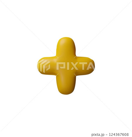 Plus Math operation 3D plastic style vector icon, mathematic yellow symbol, arithmetic education, addition formula mark 124367608