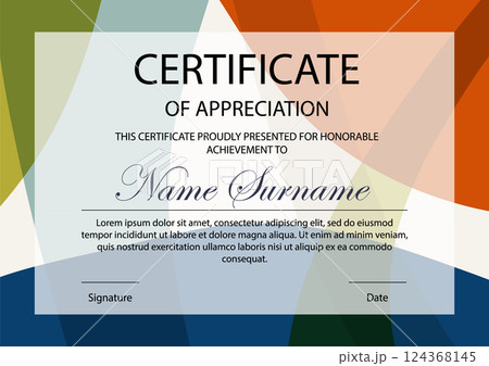 Certificate of appreciation. Modern abstract corporate diploma template with colorful elements 124368145