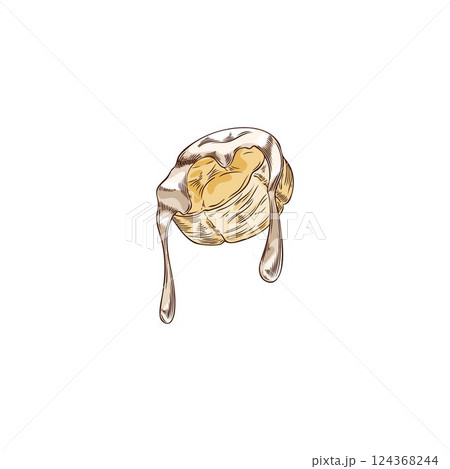 Slice of banana in melted white chocolate hand drawn vector icon, fondue sketch, tropical fruit piece in dripping cheese Slice of banana in melted white chocolate hand drawn vector icon, fondue sketch, tropical fruit piece in dripping cheese 124368244