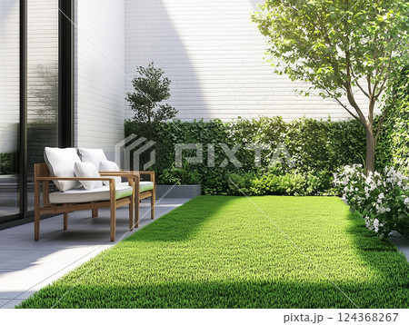 緑に囲まれた小さな庭の癒し空間 124368267