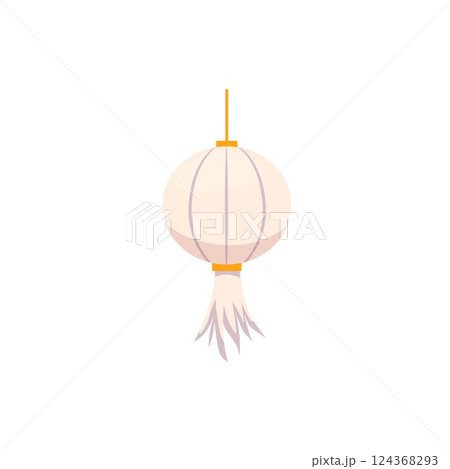 Japanese lantern. Vector of round white paper decoration with tassel. Japanese lantern. Vector of round white paper decoration with tassel. 124368293
