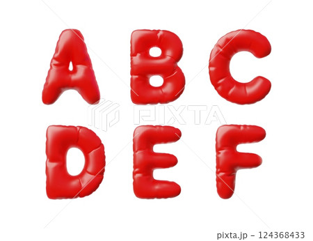 3D English alphabet uppercase letters A B C D E F from red air inflated balloon, vector typing symbols, puffy font signs 3D English alphabet uppercase letters A B C D E F from red air inflated balloon, vector typing symbols, puffy font signs 124368433
