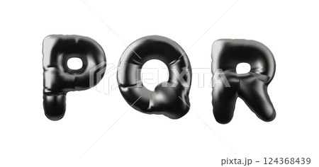 3D English alphabet uppercase letters P Q R from black inflated balloon vector icon, volume metallic Latin typing symbol 3D English alphabet uppercase letters P Q R from black inflated balloon vector icon, volume metallic Latin typing symbol 124368439