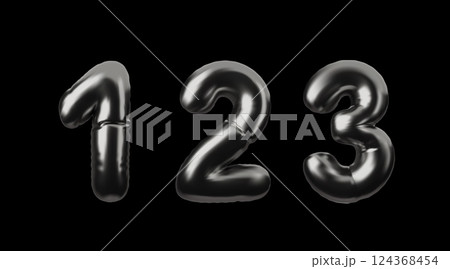 3d set of numbers 1,2,3 in the style of balloon with silver coating 124368454
