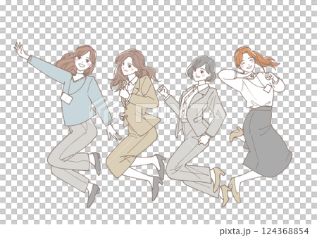 Illustration of business women jumping 124368854