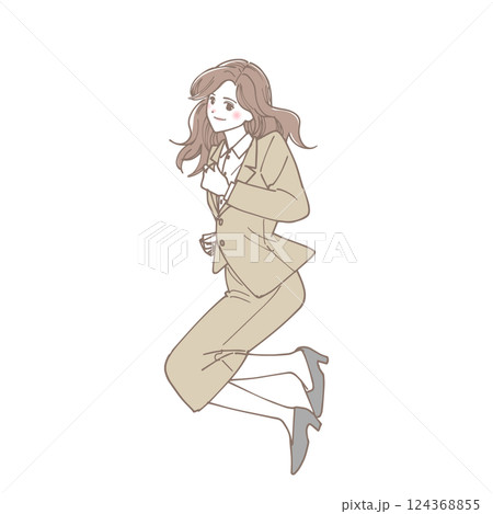 ジャンプしているスーツの女性のイラスト ジャンプしているスーツの女性のイラスト 124368855
