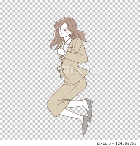 ジャンプしているスーツの女性のイラスト ジャンプしているスーツの女性のイラスト 124368855