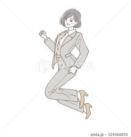 ジャンプしているスーツの女性のイラスト 124368858