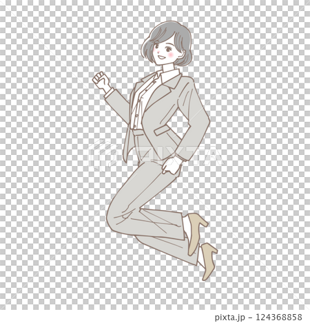 ジャンプしているスーツの女性のイラスト 124368858