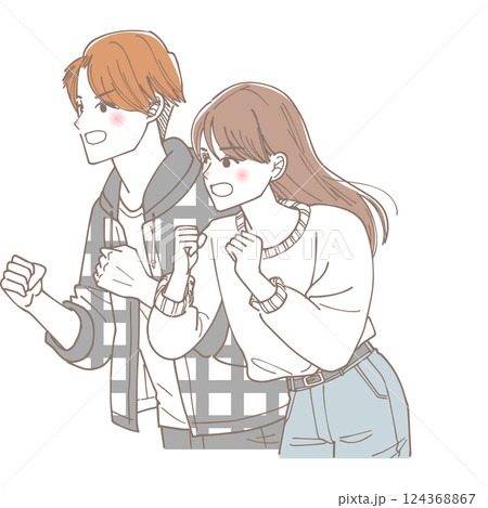 叫んでいるカジュアルな服装の男女のイラスト 124368867