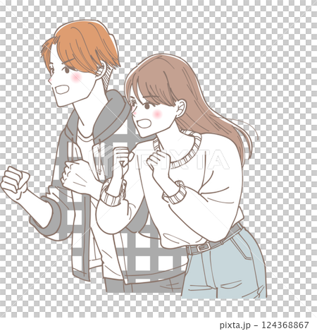 叫んでいるカジュアルな服装の男女のイラスト 124368867