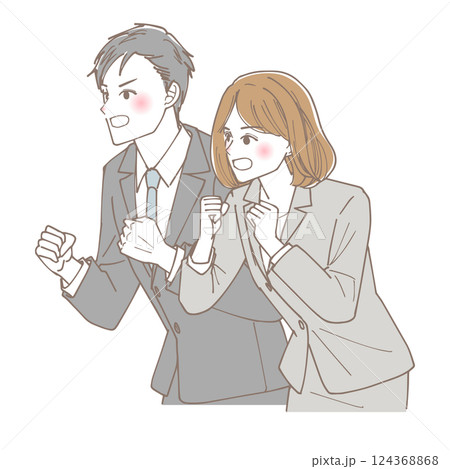 叫んでいるビジネスマンの男女のイラスト 124368868