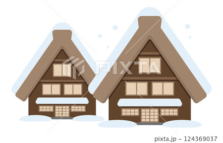 雪が積もった白川郷のイラスト 124369037