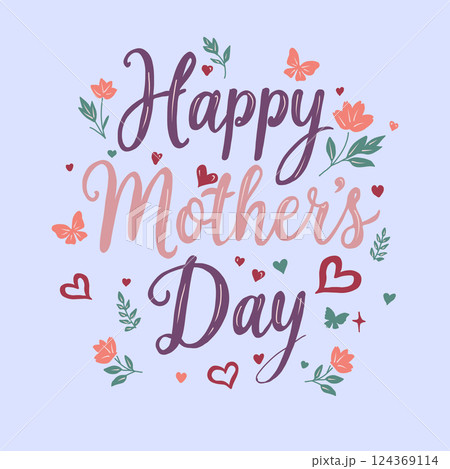 Happy Mother's Day greeting card with cute spring flowers. 124369114