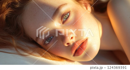 自然光の中で美しさを引き立てる日本人女性の 124369391