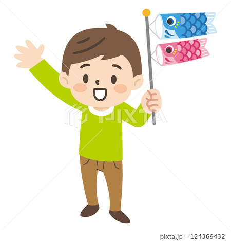 鯉のぼりを持った男の子のイラスト 124369432