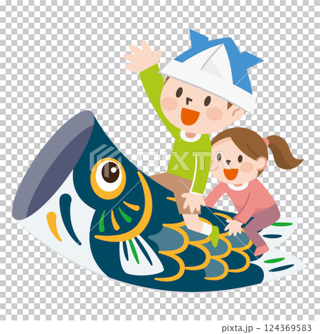 鯉のぼりに乗った子供のイラスト 124369583