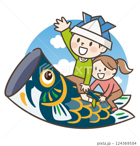 鯉のぼりに乗った子供のイラスト 124369584