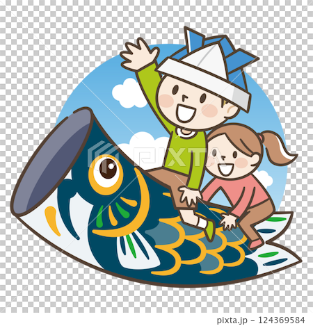 小孩騎鯉魚旗的插圖 124369584