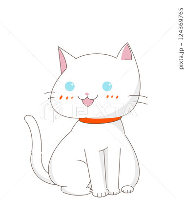 座ってこちらを見ている白猫のイラスト 124369765