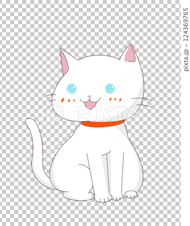 座ってこちらを見ている白猫のイラスト 124369765