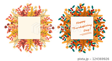 Happy Thanksgiving Day Freehand inscription Clear Note Pages Autumn leaves Background Copyspace Set 124369926