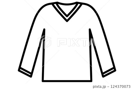 ブイネックの長袖シャツ、服のシンプルな線画アイコン（白黒） 124370073