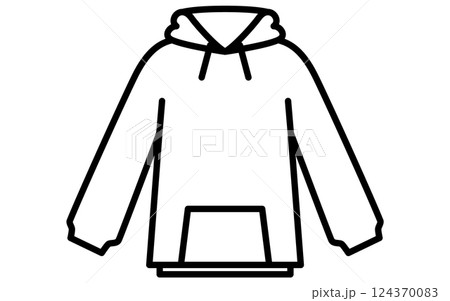 フード付きパーカー、服のシンプルな線画アイコン（白黒） 124370083