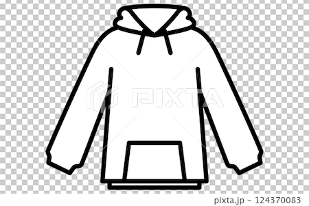 フード付きパーカー、服のシンプルな線画アイコン（白黒） 124370083