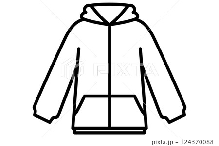 フード付きジップアップパーカー、服のシンプルな線画アイコン(白黒) フード付きジップアップパーカー、服のシンプルな線画アイコン(白黒) 124370088