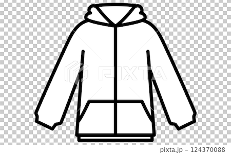 連帽拉鍊連帽衫，服裝的簡單線條圖示（黑色和白色） 124370088