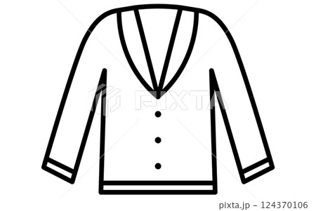 厚手の襟つきカーディガン、服のシンプルな線画アイコン（白黒） 124370106