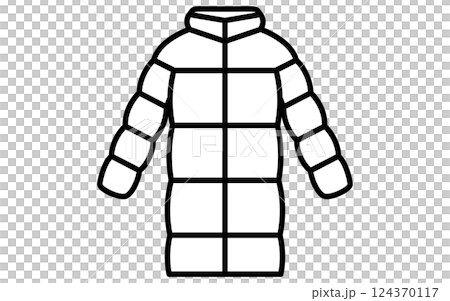 ダウンコート、服のシンプルな線画アイコン（白黒） 124370117