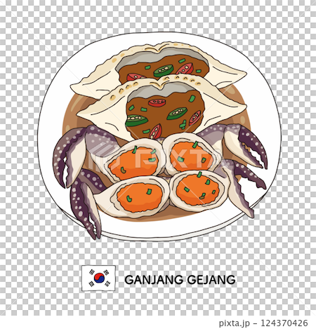 韓國料理_Ganjang Gejang 線描插圖 124370426