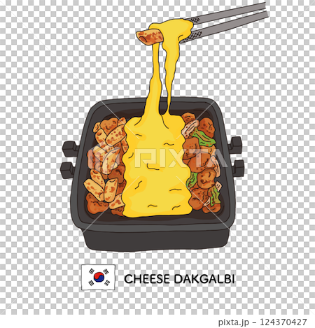韓國料理_起司Dakgalbi線描插圖 韓國料理_起司Dakgalbi線描插圖 124370427